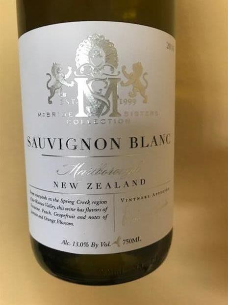 2017 Mcbride Sisters Sauvignon Blanc New Zealand South Island