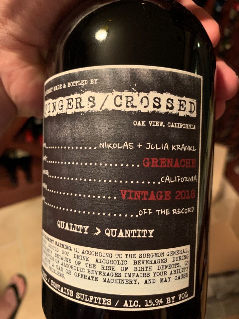 2018 Faethm / Fingers Crossed Grenache Off The Record, USA, California ...