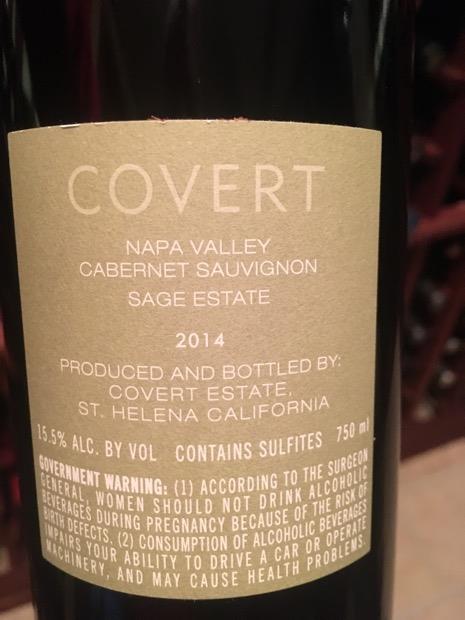 2014 Covert Estate Cabernet Sauvignon Sage Estate, USA, California ...