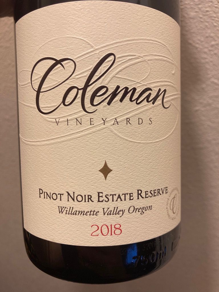 2018 Coleman Vineyards Pinot Noir Estate Reserve, USA, Oregon, Willamette Valley CellarTracker