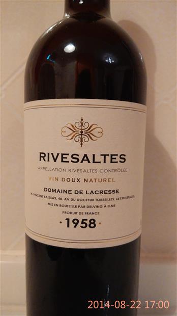 Domaine de Lacresse Rivesaltes 1958 Domaine de Lacresse Rivesaltes