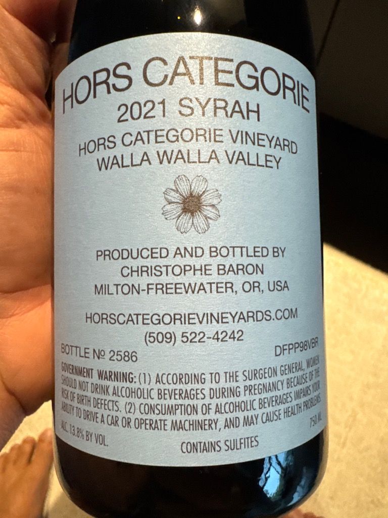 2015 Hors Catégorie Vineyards Syrah Hors Catégorie Vineyard