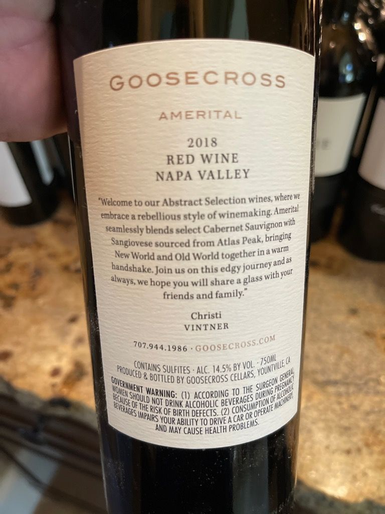 2018 Goosecross Cellars AmerItal, USA, California, Napa Valley CellarTracker