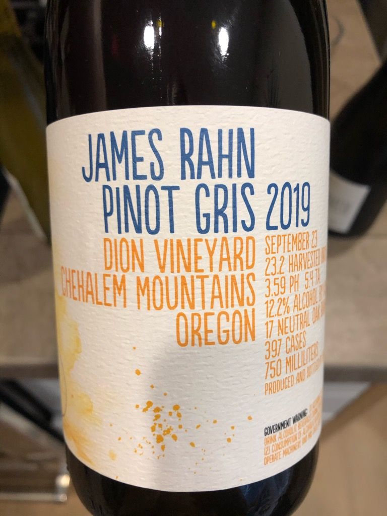2019 James Rahn Pinot Gris Dion Vineyard, USA, Oregon, Willamette ...