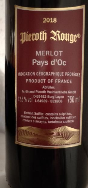 2016 Ferdinand Pieroth Merlot Vin de Pays d'Oc - CellarTracker