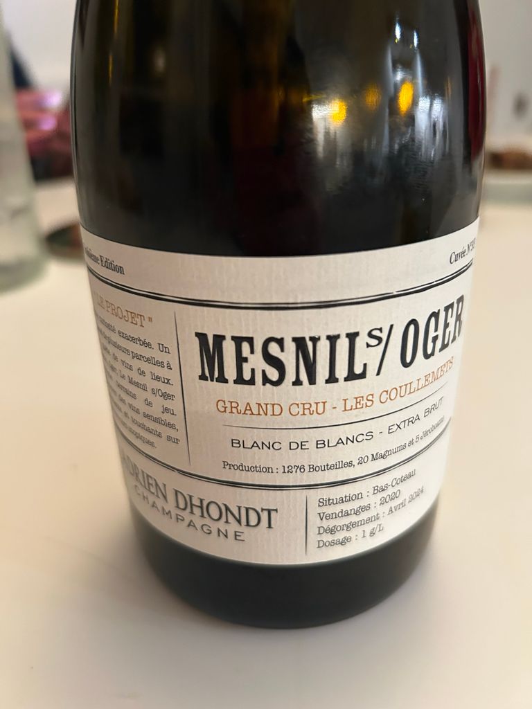 2019 Adrien Dhondt Champagne Grand Cru Les Coullemets Le Mesnil