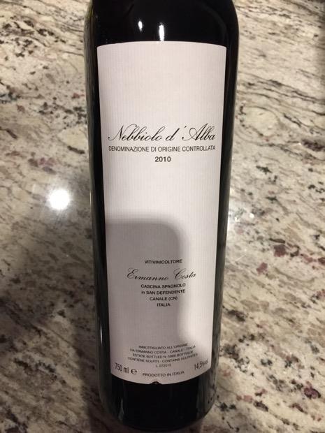 2010 Ermanno Costa Nebbiolo d'Alba, Italy, Piedmont, Alba, Nebbiolo d ...