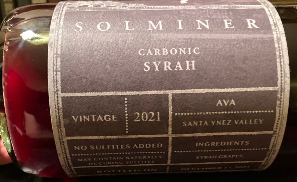 2022 Solminer Wines Syrah Carbonic, USA, California, Central Coast