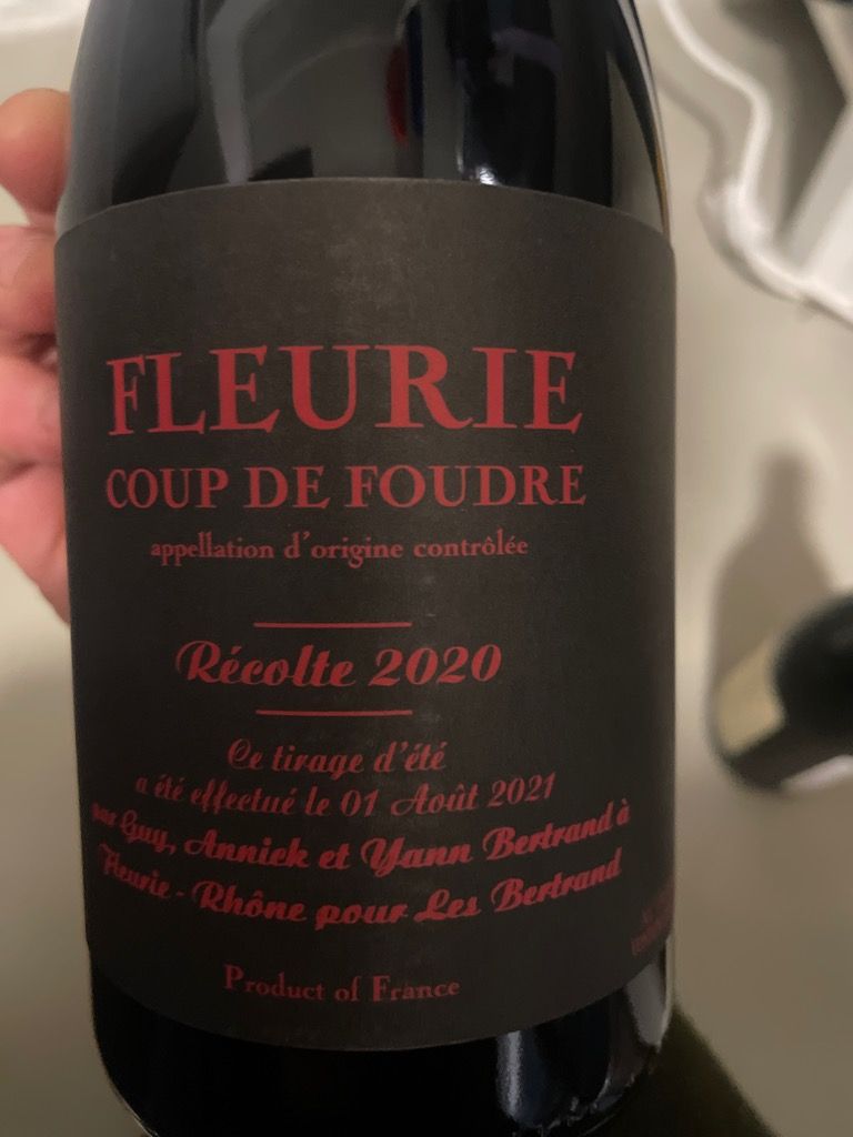 2020 Yann Bertrand Fleurie Coup de Foudre, France, Burgundy, Beaujolais ...