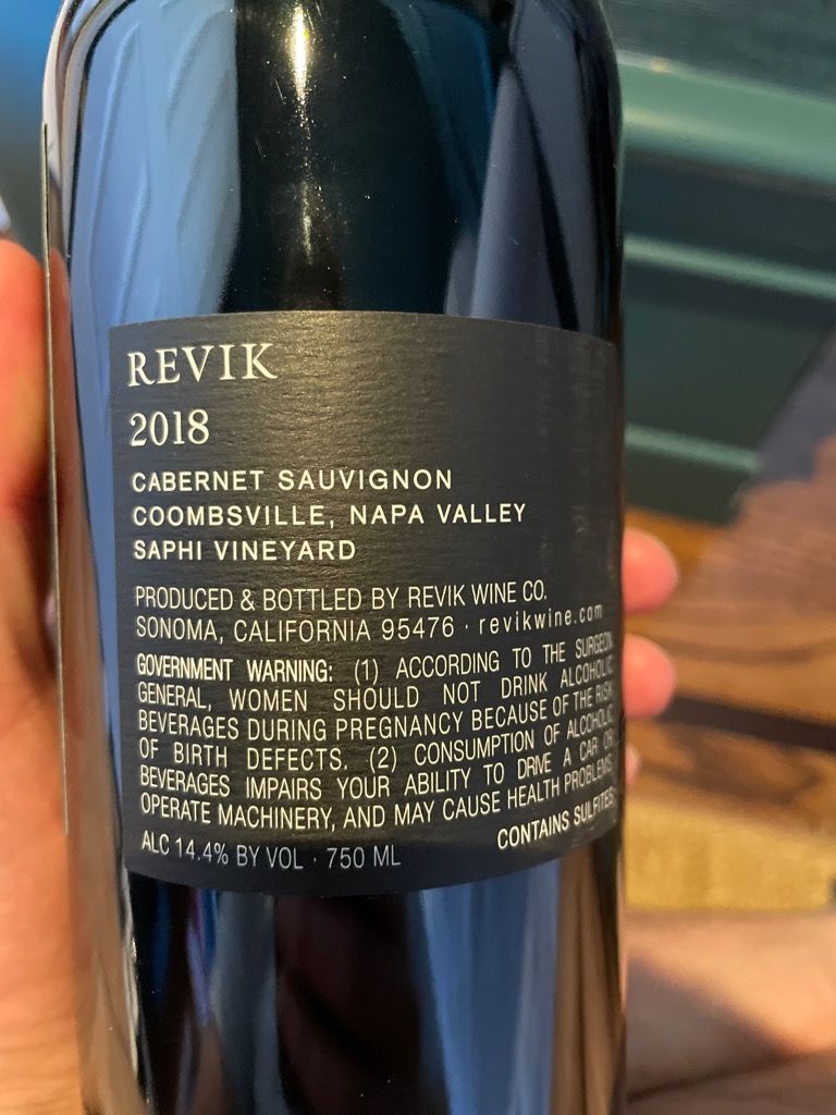 2018 Revik Cabernet Sauvignon Saphi Vineyard Usa California Napa Valley Coombsville