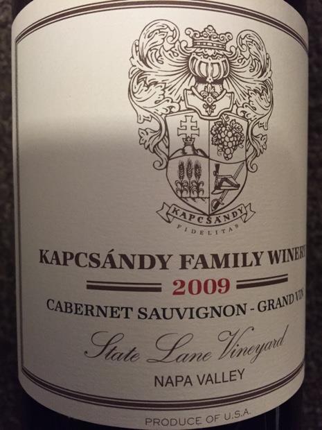 2009 Kapcsandy Family Winery State Lane Vineyard Estate