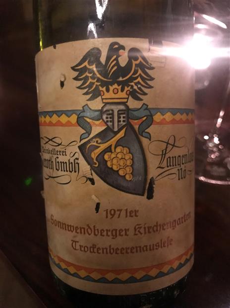 ワイン Ferdinand Pieroth Trockenbeerenauslese 1971 Ferdinand Pieroth Sonnwendberger Kirchengarten