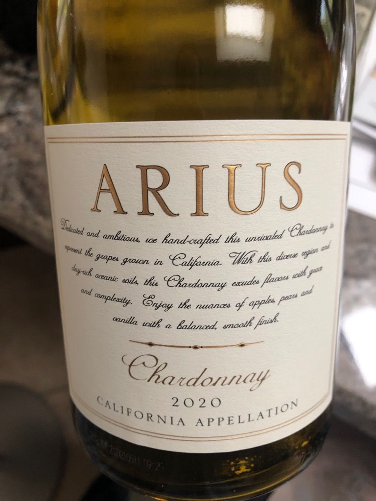 2020 Arius Chardonnay, USA, California, Central Coast, Edna Valley