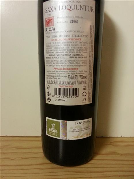 2012 Carmelo Ortega Rioja Saxa Loquuntur tres - CellarTracker