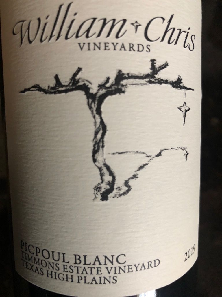 2019 William Chris Vineyards Picpoul Blanc Timmons Estate, USA, Texas, Texas High Plains