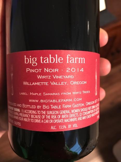2014 Big Table Farm Pinot Noir Wirtz Vineyard, USA, Oregon, Willamette ...