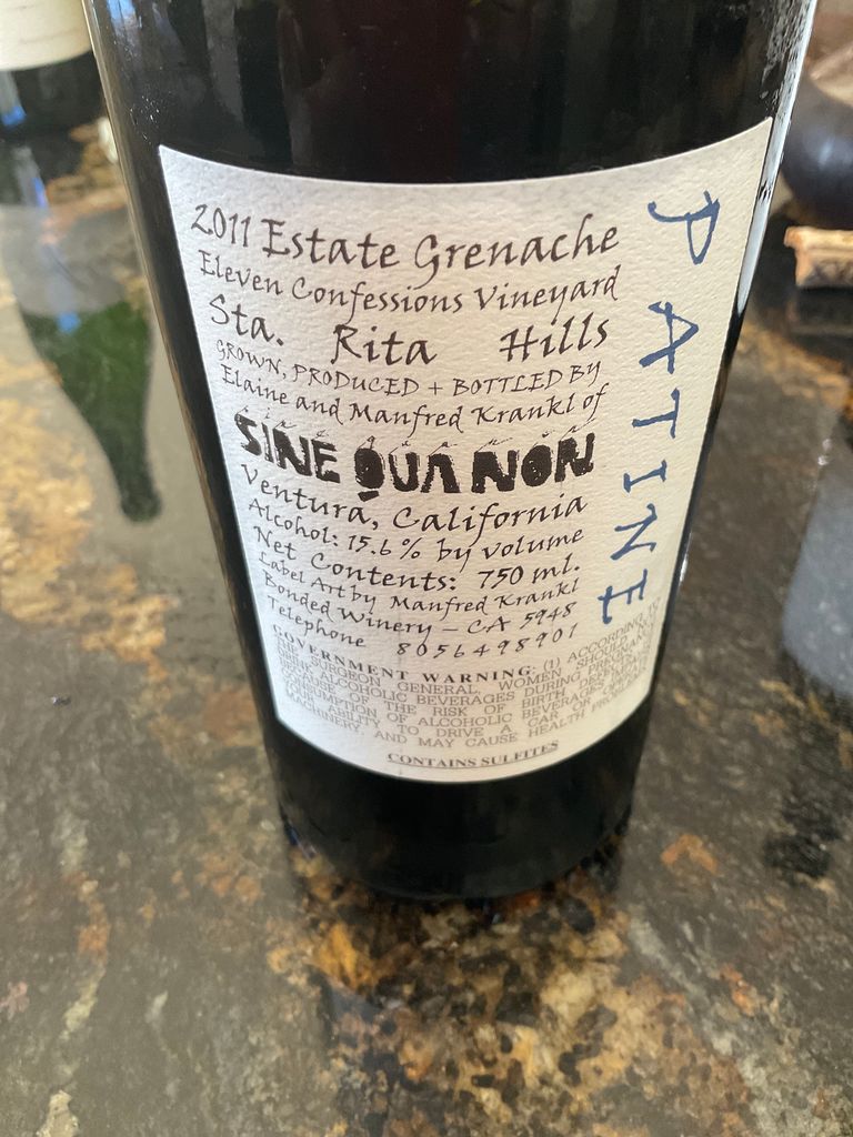 2011 Sine Qua Non Grenache Patine Eleven Confessions Vineyard