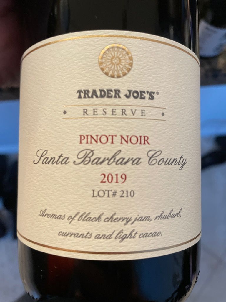 2019 Trader Joe's Pinot Noir Reserve Lot 210 Santa Barbara County, USA, California, Central