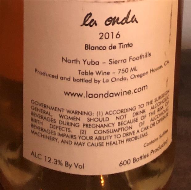 2019 La Onda Blanco de Tinto Renaissance, USA, California, Sierra