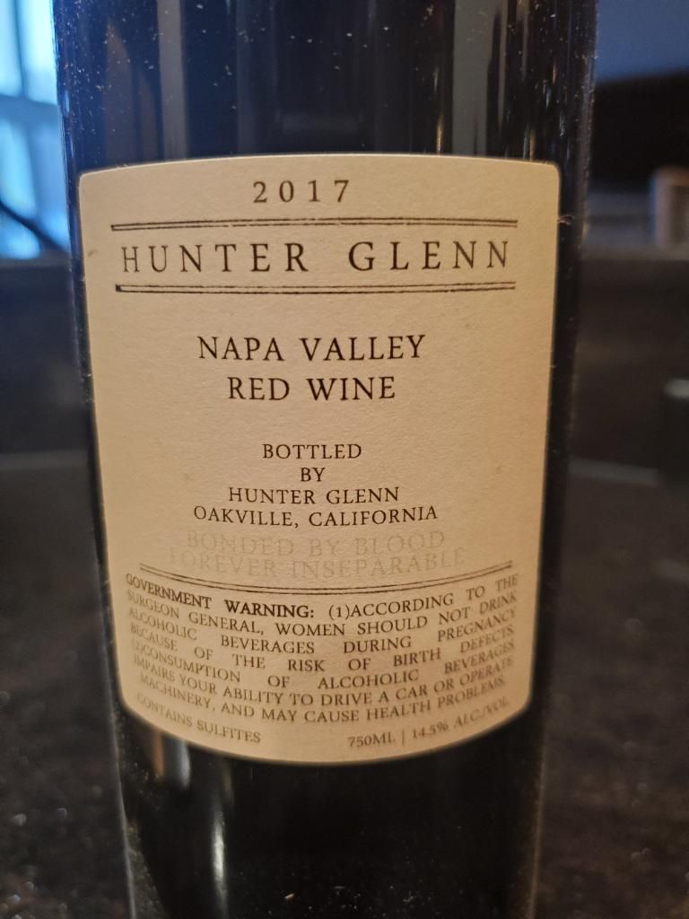 2017 Hunter Glenn Red Wine Napa Valley, USA, California, Napa Valley