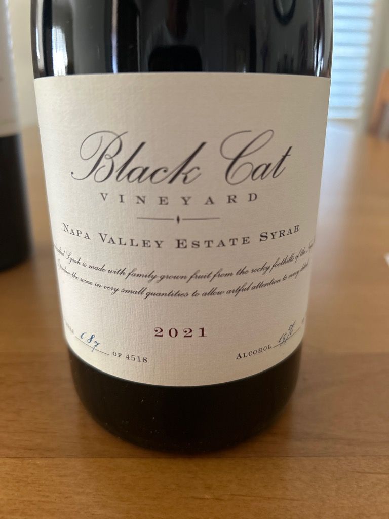 2020 Black Cat Vineyard Syrah Estate Members Only Coombsville, USA