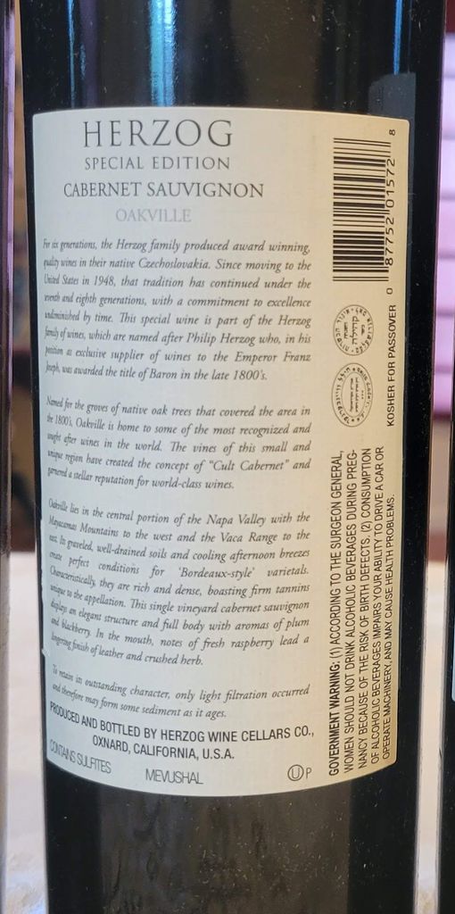 2019 Herzog Cabernet Sauvignon Special Edition Oakville, USA ...