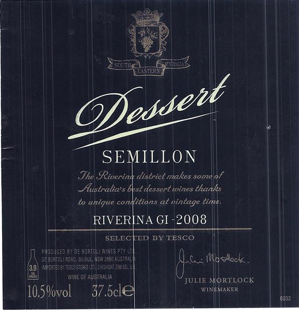 2008 De Bortoli Sémillon Tesco Finest Dessert Semillon, Australia, New South Wales, Big Rivers
