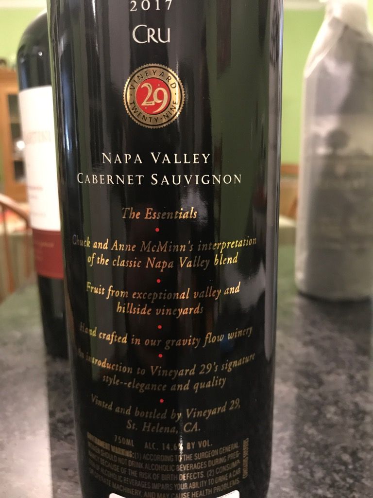 2017 Vineyard 29 Cabernet Sauvignon Cru - CellarTracker