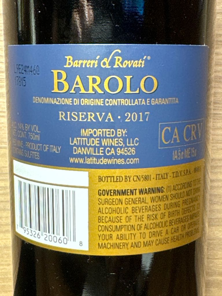 2017 Barreri & Rovati Barolo Riserva - CellarTracker
