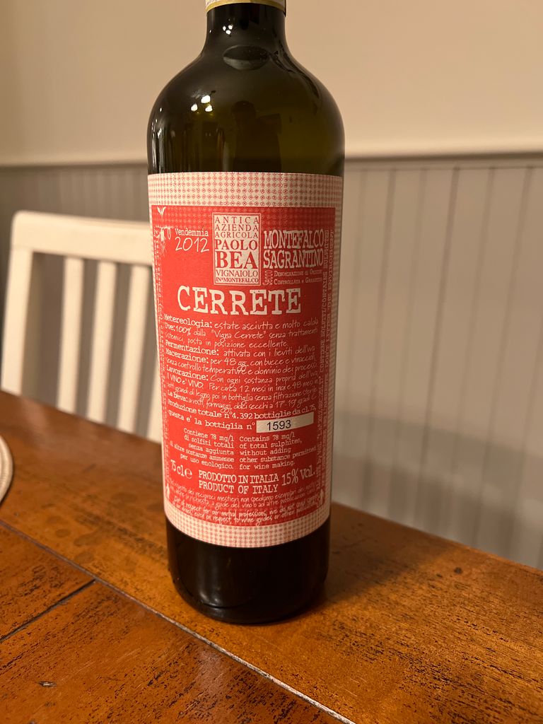 2012 Paolo Bea Montefalco Sagrantino Secco Cerrete - CellarTracker