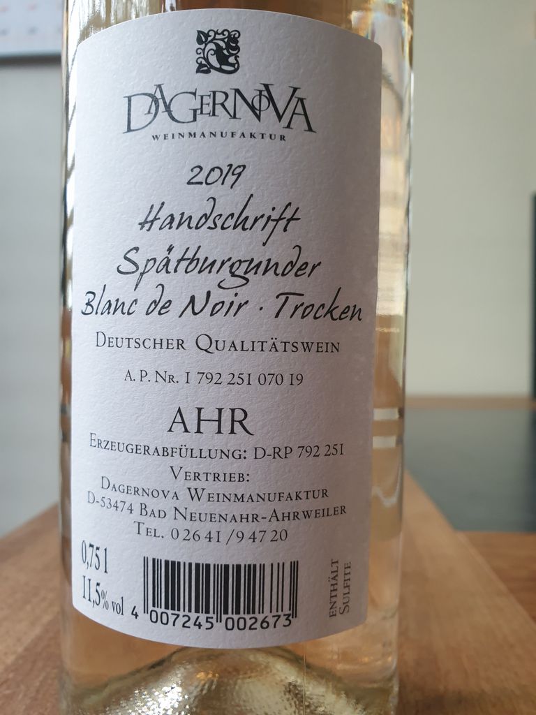 2019 Dagernova Sp tburgunder Handschrift Blanc de Noirs trocken