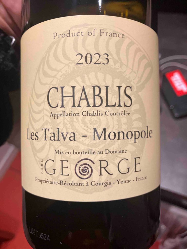 Talva 2024 Domaine George Chablis Les Talva, France, Burgundy, Chablis ...