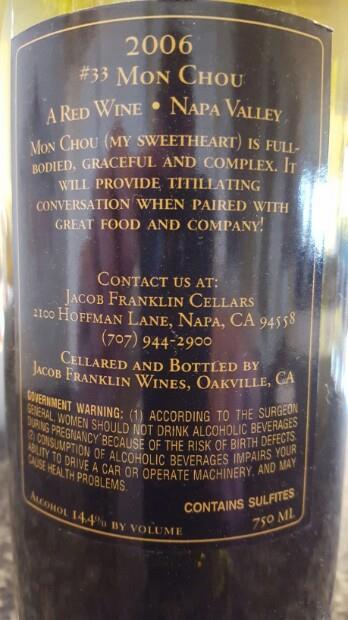 2006 Jacob Franklin Mon Chou 33 CellarTracker