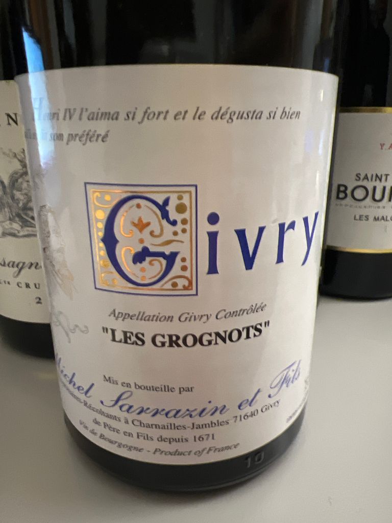 2018 Michel Sarrazin Et Fils Givry Les Grognots Blanc, France, Burgundy ...