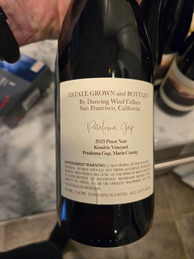 2023 Dancing Wind Cellars Pinot Noir Petaluma Gap Kendric Vineyard