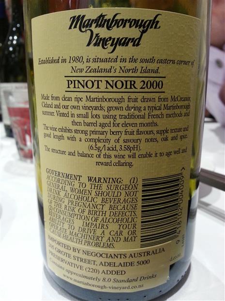 2000 Martinborough Vineyard Pinot Noir - CellarTracker