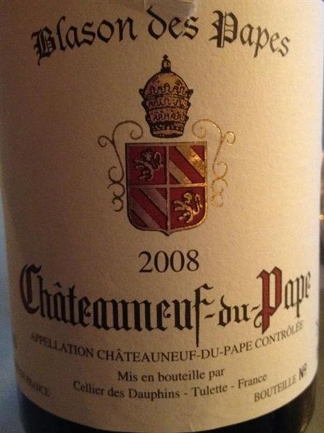 2008 Cellier des Dauphins Châteauneuf-du-Pape Blason des Papes