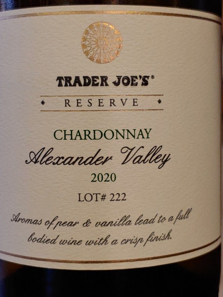 2020 Trader Joe's Chardonnay Reserve Lot 222, USA, California, North