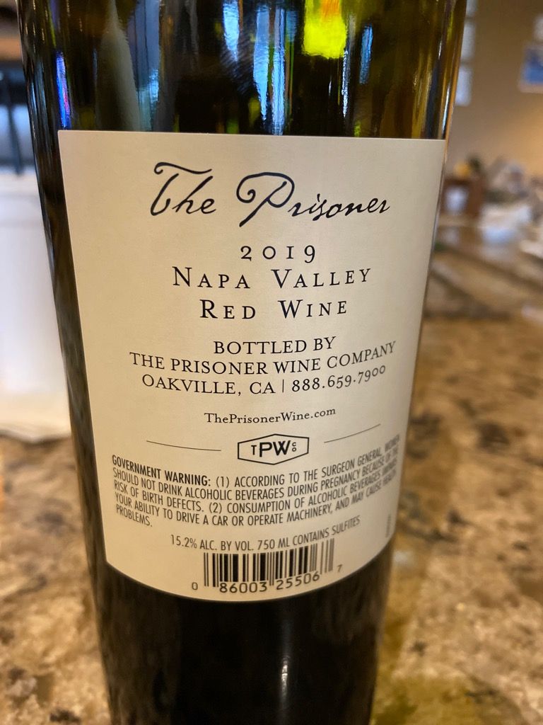 2019 Prisoner Wine Company The Prisoner, USA, California, Napa 