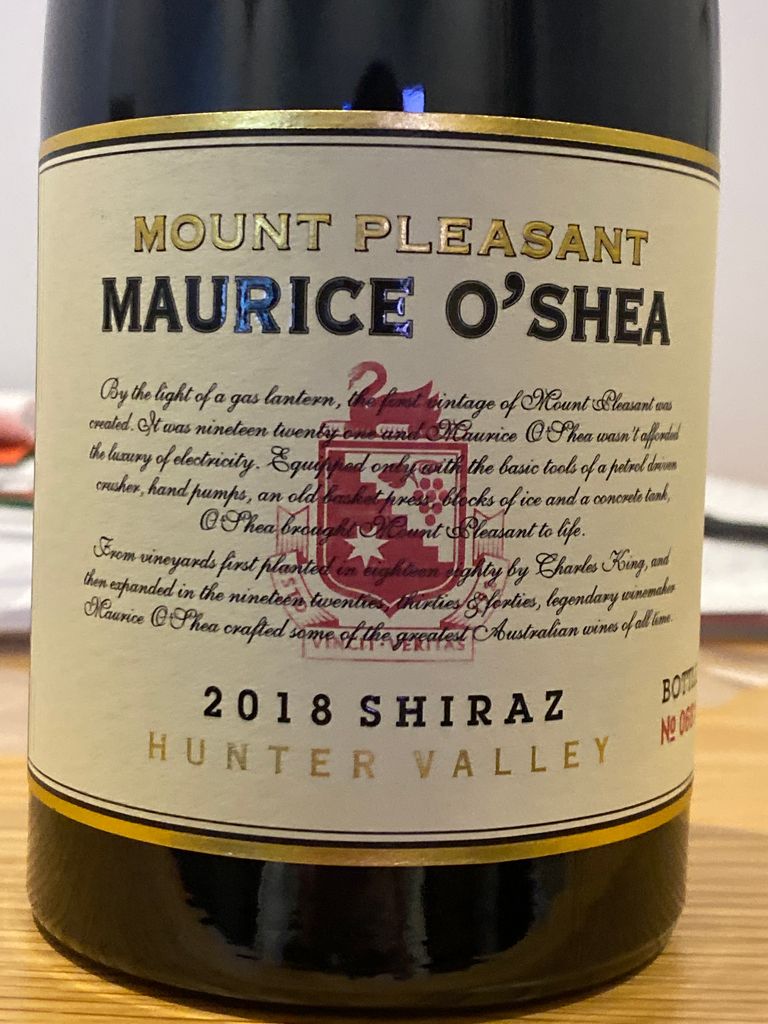 2018 Mount Pleasant Wines Shiraz Maurice O'Shea, Australia, New South