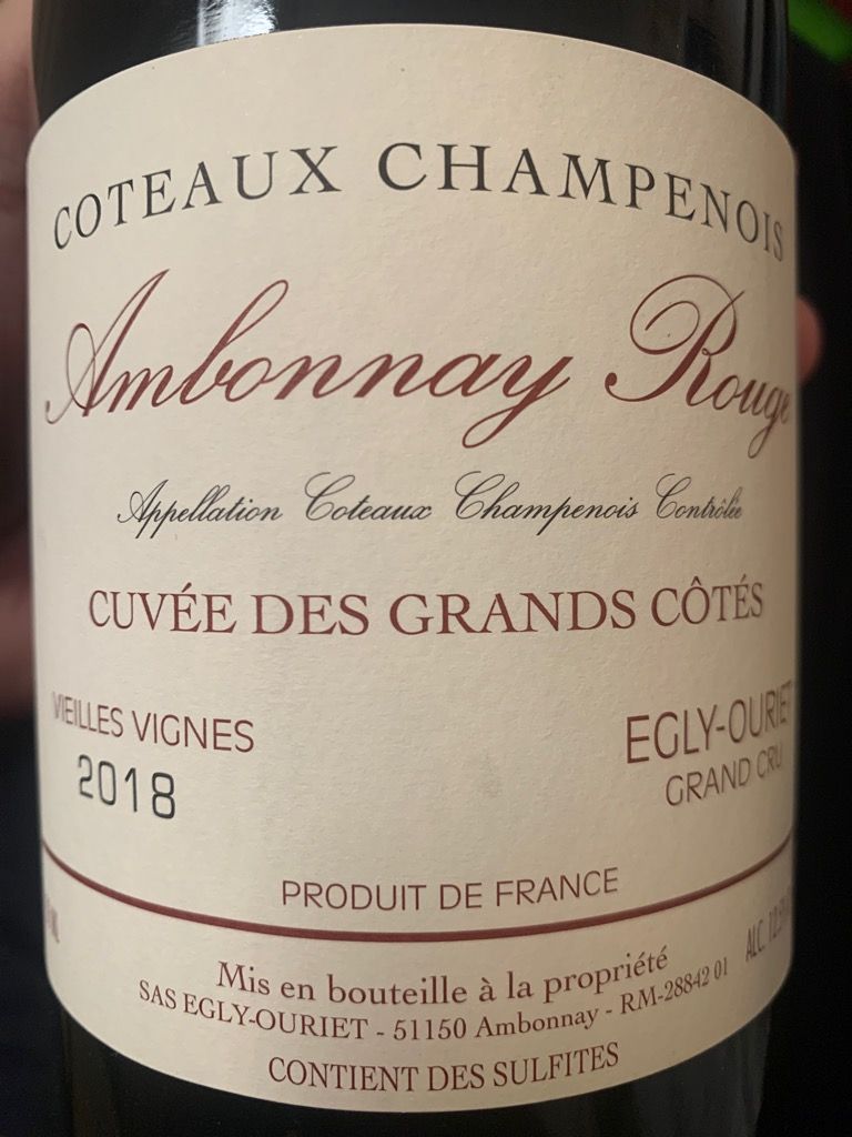 2018 Egly-Ouriet Coteaux Champenois Cuvée des Grands Côtés Vieilles Vignes  Rouge Ambonnay, France, Champagne, Coteaux Champenois - CellarTracker