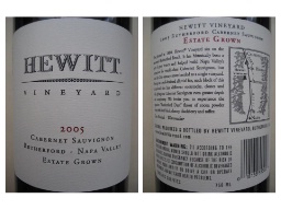 2005 Hewitt Vineyard Cabernet Sauvignon, USA, California, Napa